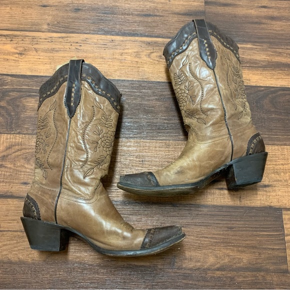 Corral Womens Size 10 M Brown/beige Leather Western Cowboy Boots Pointed Toe - Picture 4 of 8